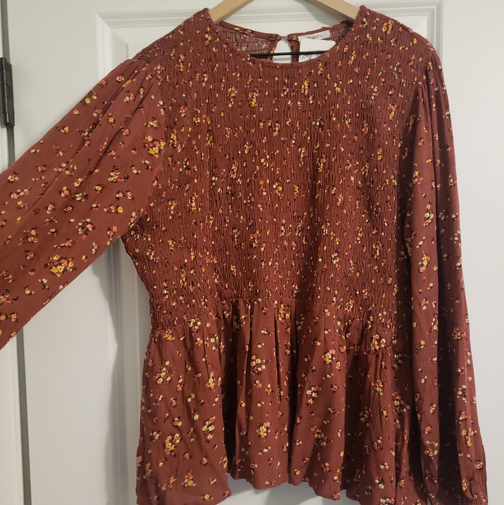 Burnt Orange Floral Long Sleeve Blouse
